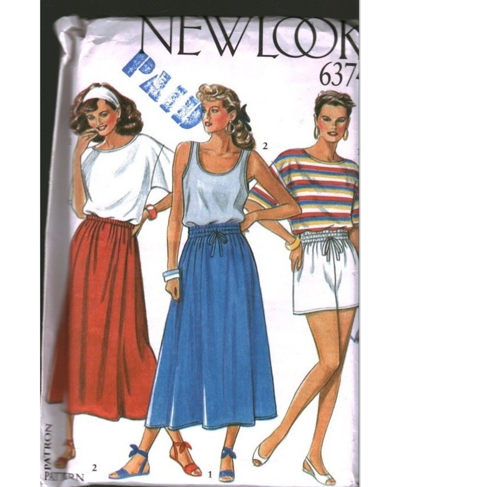 Vintage New Look 6374 Sewing Pattern Misses Skirts and Shorts Drawstring Waist